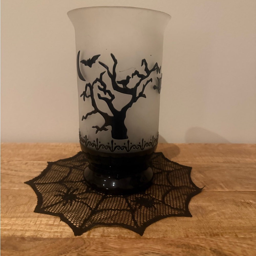 Black and White Halloween glass Candle Holder